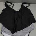 Women High Waisted Bikini Swimsuit Plus Size Flounce Top Vintage Tummy Control Bottom Two Piece Tankini Bathing Suits (Large, Black Strap)