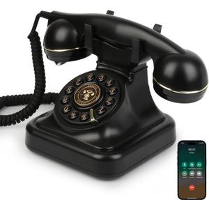 Bluetooth Retro Phone with Speakerphone, Bluetooth Landline Telephone, Bluetooth Home Phone with USB Rechargeable Power, Hands-Free Calling & Music Playback, Black