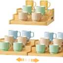 3-Tier Expandable Bamboo Mug Holder for Countertop Coffee Cup Holder Display Mug Organizer Mug Rack for Coffee Bar Organizer Mug Shelf for Cabinet for Kitchen, Home, No Assembly