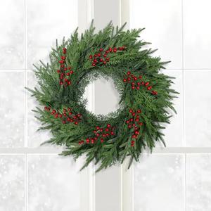 26 Inch Pine Wreath Christmas Wreaths for Front Door Real Touch Large Wreath Artificial Cedar Green Wreaths for Walls Windows Porches Farmhouse Indoor Outdoor Xmas Winter Holiday Home Decor