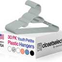 30 Pk Grey Youth Petite Plastic Hangers for Children Clothes Sizes 8 to 12, Petite, Preteen, Junior, 30 Pack (Grey)