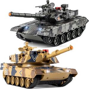 1/24 RC Battle Tank Set, Remote Control US M1A2 Abrams and Chinese Type 99 Model Tank That Shoots for Kids and Adults, 2.4G Army Toy for Boys Age 6+ Year Old with Sound, Lights, and Smoke