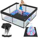 TOREVSIOR Foldable Baby Playpen with Mat, 50"50" Collapsible Play Pen for Babies and Toddlers, Indoor & Outdoor Kids Safety Play Pen, Portable Play Yard, Foldable Baby Playpen with 50 Ocean Balls (Black)