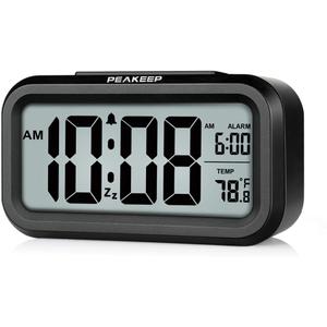 Peakeep Night Light Digital Alarm Clock Battery Operated with Indoor Temperature, Desk Small Clock (Black)