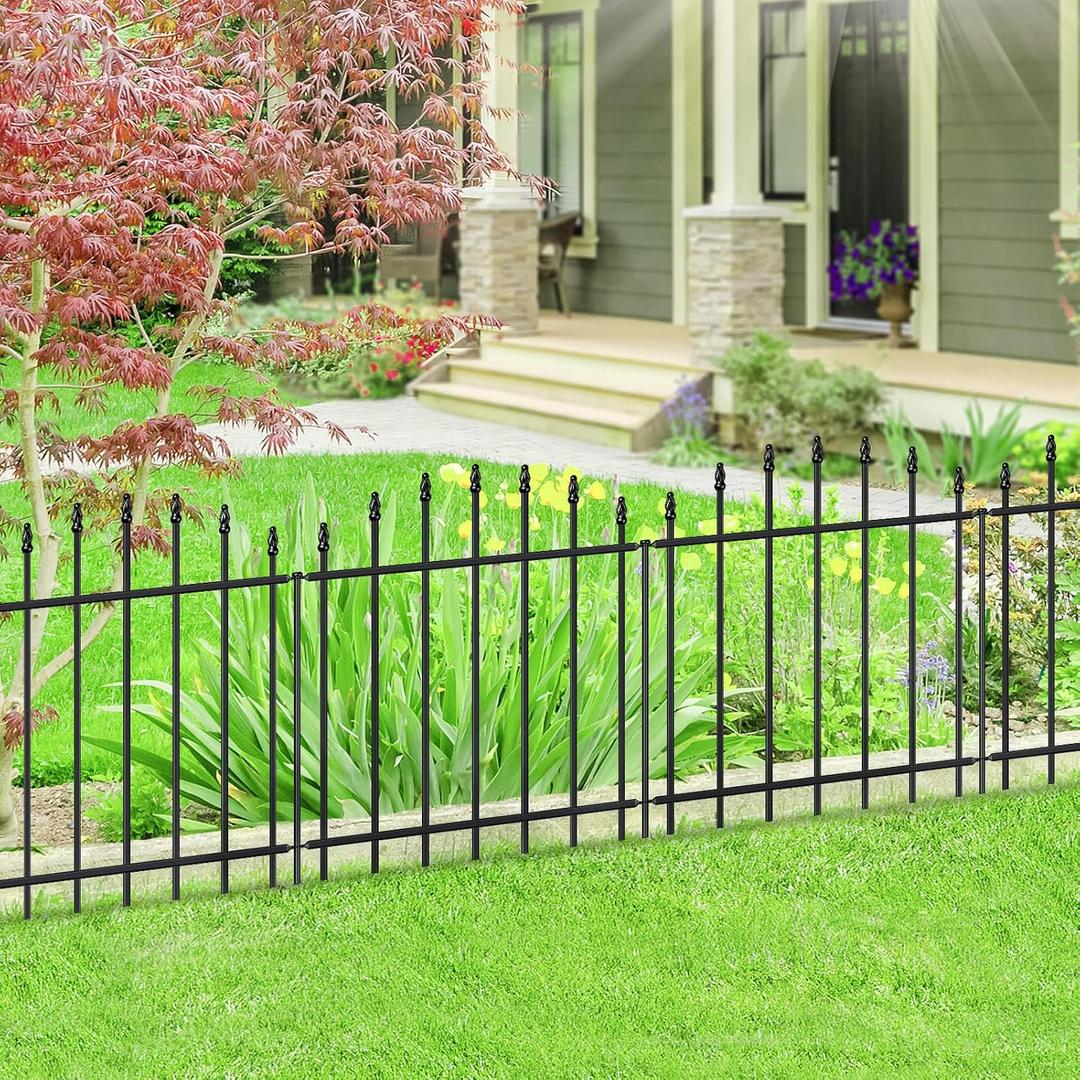 FOREHOGAR Metal Garden Fence 26 in H x 12 ft L, 6 Panels + 7 Stakes Border Dog Fence Panels Animal Barrier, No Dig Garden Fencing for Yard Patio Flower Bed Lawn Outdoor, Arch Black