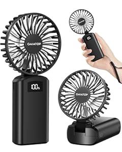 Gaiatop Portable Handheld Fan, 180Foldable for Desk, 6.5H Max Lasting, 3 Speed Setting, Small and Lightweight, USB Rechargeable Battery with Digital Display for Office Indoor Outdoor Makeup Pink