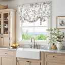 jinchan Tie Up Valance Curtain Floral Linen Gray for Windows Farmhouse 54 Inch Damask Printed Short Window Treatment Adjustable Length for Kitchen Living Room Light Filtering 1 Panel Grey on Linen
