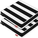 Patio Chair Cushions 22x22 Inch, Water Repellent Outdoor Seat Cushions with Adjustable Straps, Fade Resistant Replacement Cushions for Garden Deck Sofa Couch, Set of 2, Black White (Cabana Black Stripe)