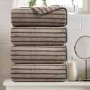 4 Piece Brown Cabana Stripe Large Bath Towels Oversized Bath Sheet Super Soft Breathable Jumbo Bathroom Towels Highly Absorbent Shower Towel Quick Dry Beach Chair Towel Spa Gym Hotel Towel Set