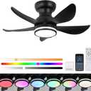 Low Profile Ceiling Fans with Lights and Remote/APP Control, Flush Mount,Reversible,Dimmable30 inch Black Ceiling Fan with RGB Lights for Kids Room,Bedroom,Living Room
