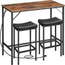 HOOBRO 3-Piece Bar Table and Chairs Set, 39.4" Pub Table, High Top Bar Table with Charging Station, 3-Piece Dining Table Kitchen Breakfast Table Set, for Kitchen, Small Space, Rustic Brown BF10UBT01
