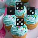 W Dice Cupcake Topper for Gambling Casino Theme Party Favors Decorations Cheer to Men Women Happy Birthday Party Decor Supplies set 18pcs Black Glitter