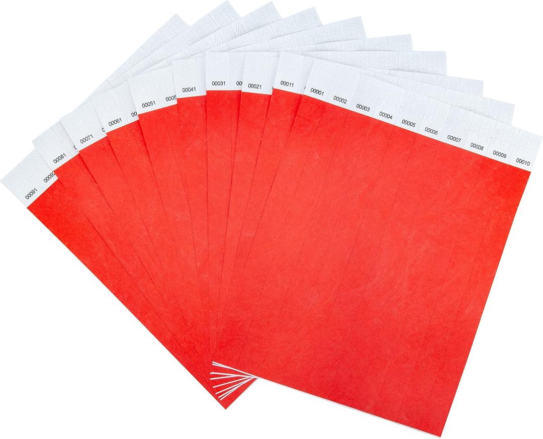 DGBDPACK 100 Pcs Wristbands, 1-100 Consecutive Numbers Waterproof Tearproof Wrist Straps Admission Bracelets Tickets (Red)