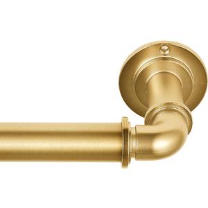 MODE Industrial Room Darkening Collection 1 1/8" Diameter Industrial Curtain Rod Set with Steel Wall Mounted Adjustable Curtain Rod, Blocks Light, Fits 72 to 144 Windows, Brushed Gold