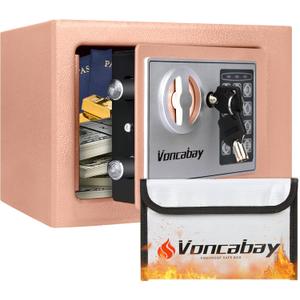 Voncabay Money Safe Box for Home with Sensor Light & Fireproof Security Safe Box for Money Safe with Keys & Pass Code, Lock Box Fireproof Safe with Digital Keypad Gold Khaki (0.23 Cubic Feet)
