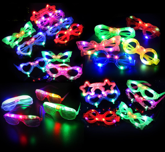 21 Pcs LED Glasses 7 shapes 6 LED Glow In The Dark Party Supplies Favor for Kids Adults shutter heart round star butterfly Glow Sticks Light Up Glasses fit Birthday Halloween Christmas Valentine's Day