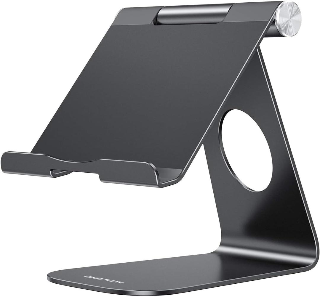 OMOTON Tablet Stand Holder Adjustable, T1 Desktop Aluminum Tablet Dock Cradle Compatible with iPad Air/Mini/Pro 11/12.9, iPad 10.2/9.7, Samsung Tab and More, Black