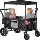 Wagon Stroller for 2 Kids, Collapsible Wagon Stroller with Removable Canopy, Foldable Stroller Wagon with 2 Seater and Storage Pocket for Baby Toddlers Black