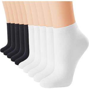 J-BOX Women's Cotton Athletic Socks - Low Cut, Casual, 8/10 pairs (9-11, Black5+white5)