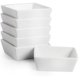 BTaT- Ramekins 4 oz Square, Set of 6 Ramekins for Baking, Creme Brulee Dishes, Souffle Cups, Flan Pan, Sauce Cups, Custard Cups, Pudding Cups, Desert Bowls, Dipping Bowls