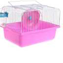 Small Pet Hamster Cage with Running Wheel Water Bottle Food Basin Portable Carrier House Mice Home Habitat for Going Out, Traveling (Pink)