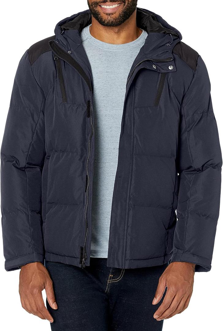 HFX Men's Hooded Jacket with Zipped Chest Pockets, Water and Wind Resistant (Midnight)