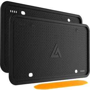Aujen Silicone License Plate Frames Black, 2 Pack Car License Plate Frame, Universal US Black License Plate Holders Brackets Rust-Proof, Weather & Rattle-Proof, Car Accessories