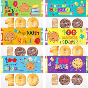 Tioncy 48 Set 100th Days of School Treat Bag Toppers and Cards Set Happy 100th Days School Self Adhesive Goodies Baking Wrapping Bags with Greeting Card for Kids Funny Project DIY Exchange Card Gifts