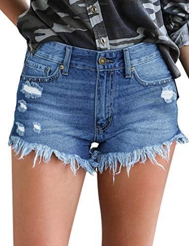 luvamia Women Casual High Waisted Denim Shorts Frayed Raw Hem Ripped Jeans Shorts, No Size