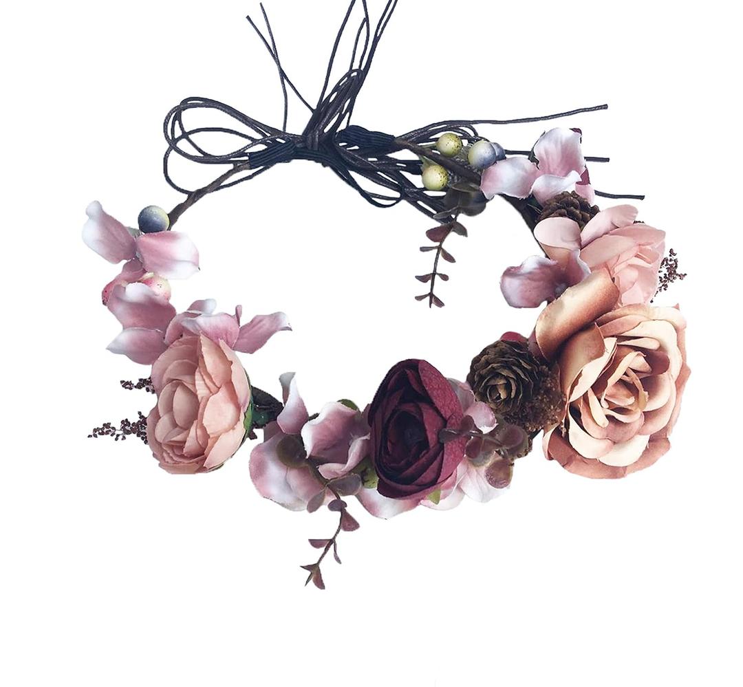 Vivivalue Fairy Flower Crown Woodland Headband Forest Elf Headpiece for Wedding Bridal Shower Renaissance Halloween Cosplay Maternity Shoot (1)
