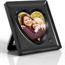 KWANWA Recordable Picture Frame  20-Second Voice Recording, 3.9x3.9 Heart Shape Photo Frame, Personalized Keepsake for Loved Ones, Memorial, Long Distance, Birthday, Christmas, Mother's Day, Wedding  Tabletop Display for Home Office Desk (Black)