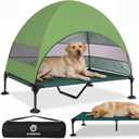 Elevated Dog Bed with Upgraded Canopy, Raised Outdoor Dog Tent with Powerful Anti-Slip Feet, Portable Pet Cot with Larger Shade, Raised Cooling Bed for Camping, Backyard, Beach, Poolside (X-Large: 50.0"L x 32.0"W x 42.5"Th, Green)