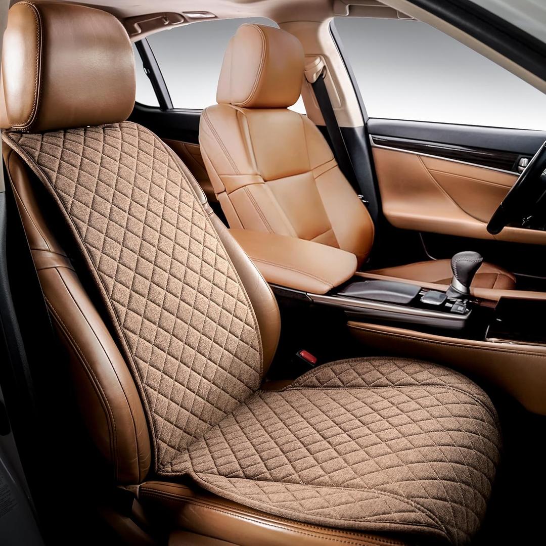 IVICY Faux Linen Front Car Seat Cover  Durable, Non-Slip Seat Protector for Cars  1 Unit, Light Brown (BROWN WS LN)