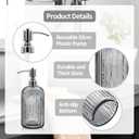 18 Oz Glass Soap Dispenser with Stainless Steel Pump, Modern Ribbed Design Refillable Liquid Soap Bottle for Bathroom, Kitchen, Hand Soap, Dish Soap, or Lotion (Grey)