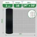 Black Hardware Cloth 24" x 50' 1 Inch 16 Gauge, PVC Coated Galvanized Steel Wire Mesh Roll, Welded Metal Fencing for Chicken Coop, Garden Fence, Poultry, Rabbit, Snake Barrier, and Home Improvement, 1inch 24in*50ft
