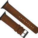 BARTON WATCH BANDS- Black Leather and Rubber Hybrid - Choose Color & Size - Compatible with All Apple Watches (Ultra, SE, 8, 7, 6, 5, 4, 3, 2, 1) - 38mm, 40mm, 41mm, 42mm, 44mm, 45mm, 49mm (Oak Brown Leather (Stainless Steel Buckle))