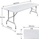 8ft Folding Table 96 inch, Heavy Duty 8 Foot Portable Plastic Foldable Table with Handle and Fold-in-Half Design, Blow Molded Tabletop for Outdoor, Indoor, Party, Dining and Camping, White