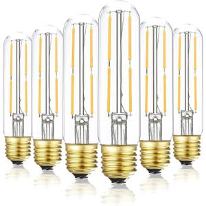 T10 Led Bulb,Dimmable Led Tubular Bulbs 4W,Equivalent to 40 Watt Incandescent Light Bulbs,400LM, Soft White 3000K,Clear Glass, E26 Base Lamp Bulb, for Cabinet Display Cabinet etc,6 Pack.