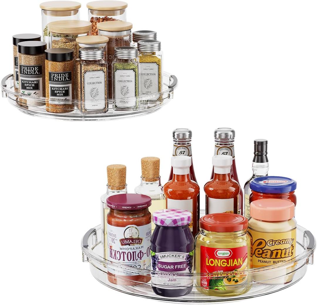 Pantasia 2 Pack Clear Lazy Susan Turntable Organizer for Cabinet, Table Top, Refrigerator, Kitchen Pantry Organizers and Storage, Spice Organizer, 10.6'', 9.25''