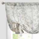 jinchan Tie Up Valance Curtain Gray Floral Linen for Windows Farmhouse Valance 45 Inch Peonies Botanical Short Window Treatment Adjustable Length for Kitchen Living Room Light Filtering 1 Panel Grey