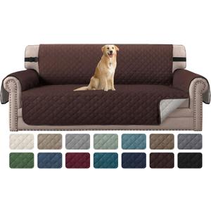 H.VERSAILTEX Sofa Slipcover Reversible Sofa Cover Seat Width Up to 66" Water Resistant Couch Cover with Elastic Strap Quilted Furniture Protector for Pets(Sofa, Brown/Beige)