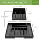 Purawood Bamboo Drawer Organizer - Expandable Silverware Organizer & Utensil Organizer, Cutlery Tray with Dividers, 7-9 Slots - Premium Kitchen Drawer Organizer for Utensils & Flatware (Black)