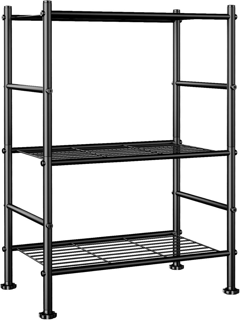 Abiglifty Storage Shelves, 3-Tier Metal Shelving, Wire Shelving with Adjustable Leveling Feet, Shelf Organizer for Bathroom, Closet, Garage