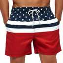 SILKWORLD Mens Swimming Trunks 5 Inch Inseam Swim Shorts Summer Bathing Suit Swimwear Beachwear with Pockets (Medium, American Flag)