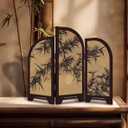 Table Screen,3 Panel Divider Desk Screen,Small Chinese Traditional Decoration,Mini Desktop Feng Shui Ornaments or Home Office New Year Decoration,Oriental Gift, Business Gift