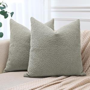 OTOSTAR Pack of 2 Textured Boucle Throw Pillow Covers 24x24 Inch Cloud Grey Accent Solid Pillowcases Farmhouse Decorative Pillow Covers Couch Cushion Case for Home Sofa Bedroom Decor (Cloud Grey)
