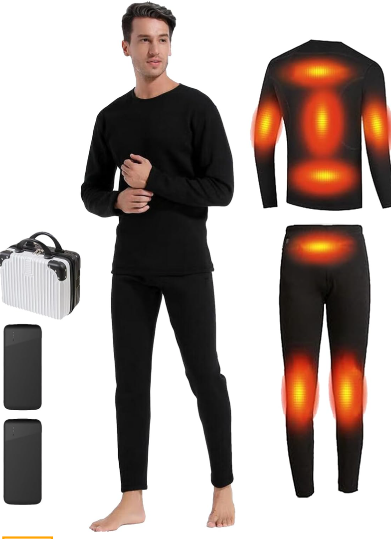Windpost Heated Thermals Underwear Set for Men 8 Heating Zones Heated Pants and Shirt with 2 * 10000mAh Battery,XL