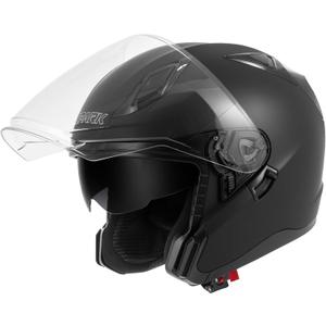 SPARK DOT Approved Open Face Helmet - 3/4 Motorcycle Helmet with Flip-Down Sun Visor & Clear Lens, Lightweight for Adults (Black, X-Large)
