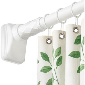 Shower Curtain Rod (27-47 Inch) Spring Loaded curtain rod, No-Drill, Non-Slip, Stainless Steel & Rust-Resistant Telescopic Pressure Mounted Curtain Rods for Bathroom, Window, Closet, Bedroom. (White)