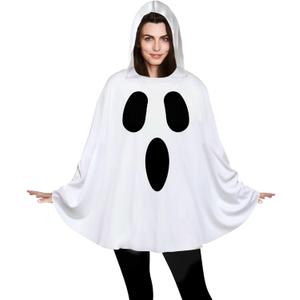 Oskiner Ghost Costume for Adults,White Ghost Poncho Hooded Cape,Spooky Halloween Costume for Women